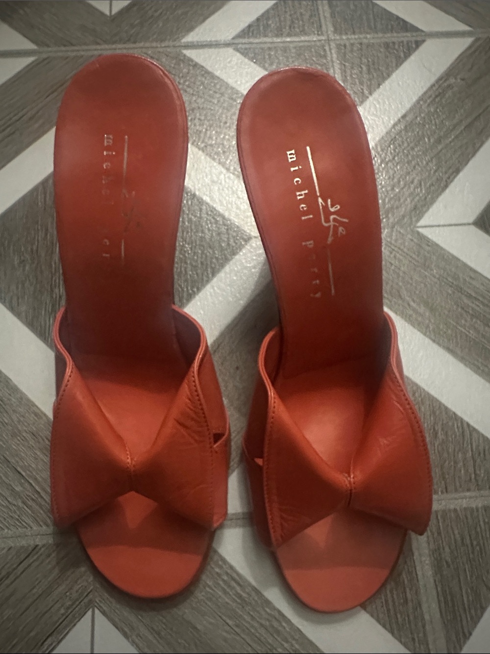 Michel Perry Orange Bow Slip-On Heels